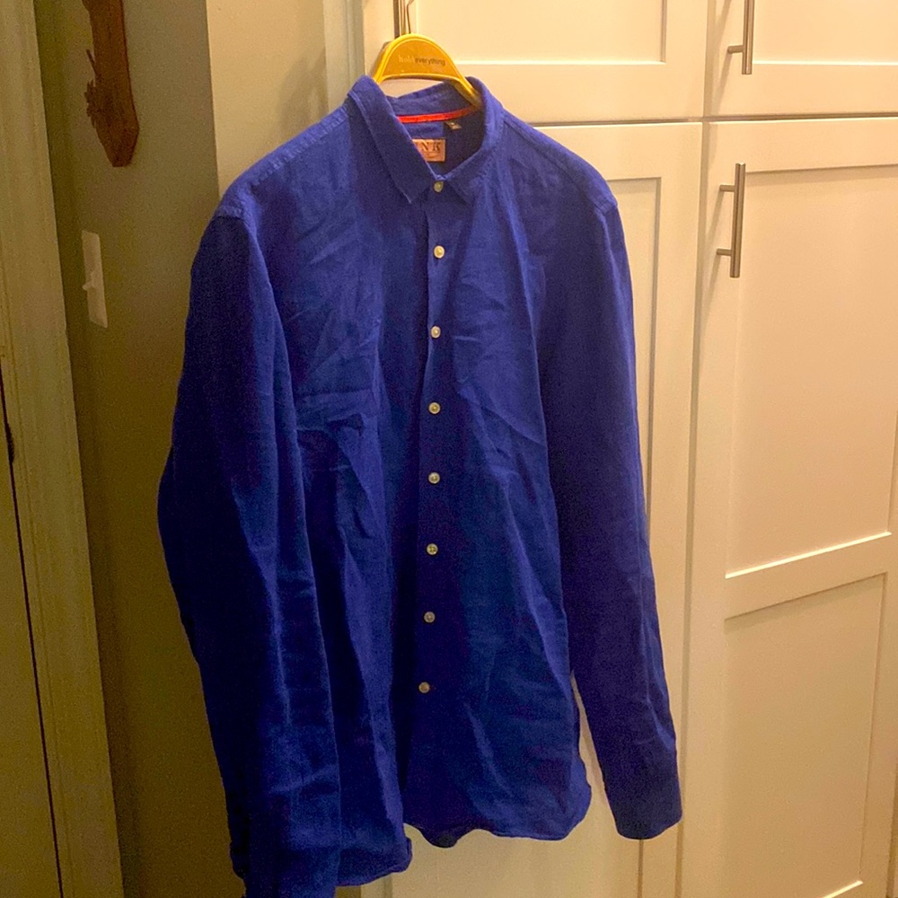 Men’s Thomas Pink Blue Linen Long-Sleeved Shirt XL